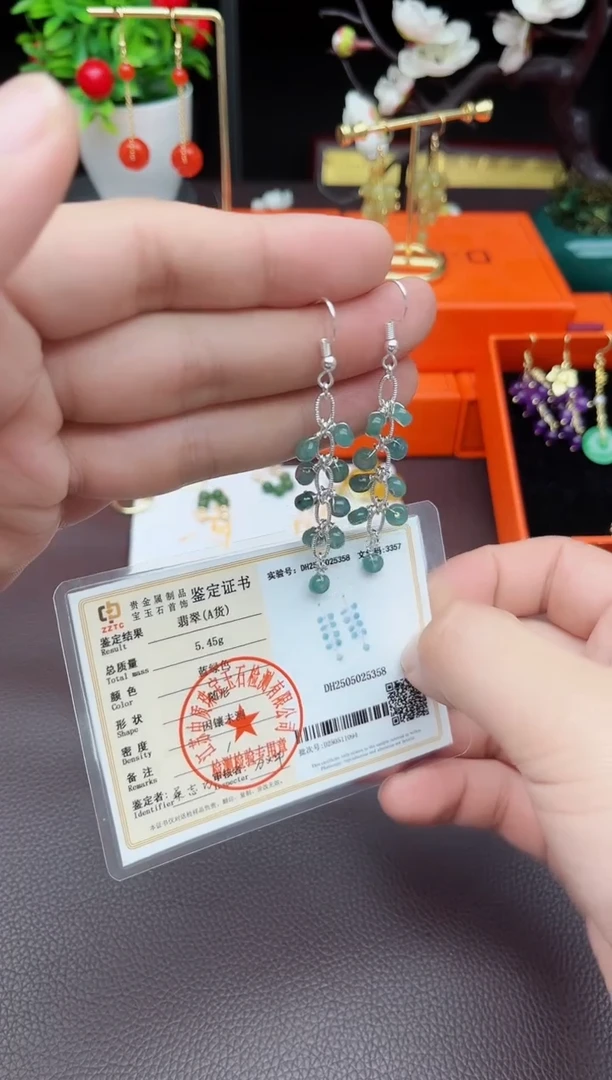 翡翠银S925镶嵌耳饰911000