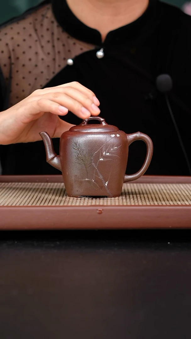 茶壶紫砂柴烧竹节壶泥绘270