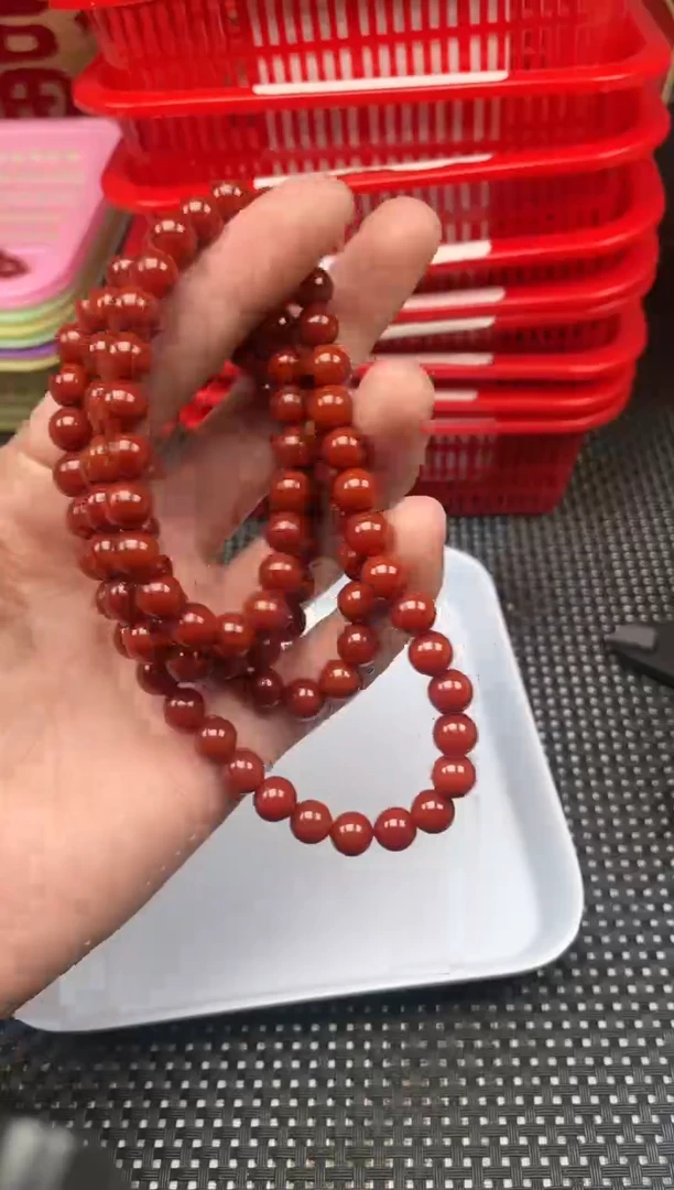 【闪购商品】南红玛瑙长链未镶嵌8号牛血红卡8圆珠长链