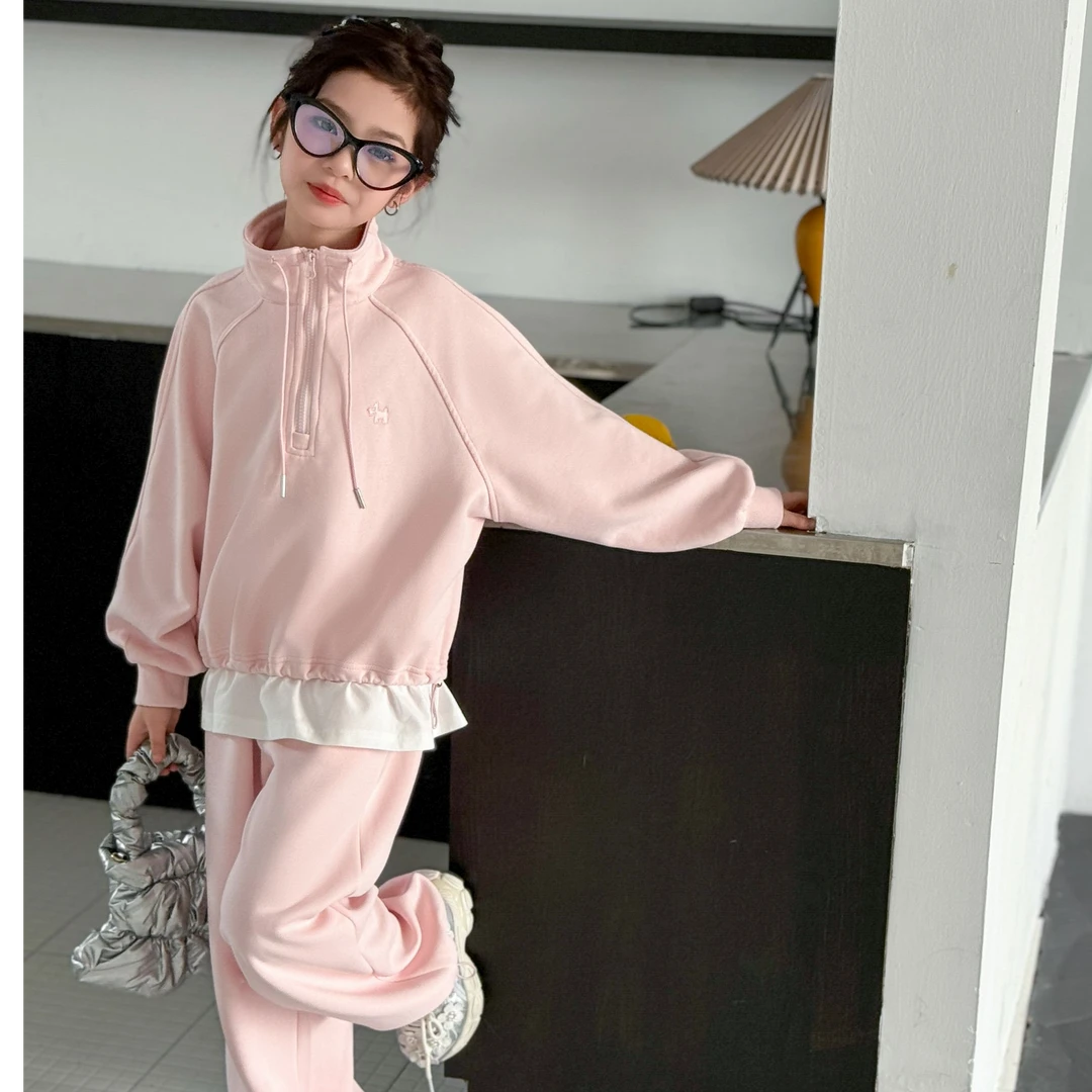 女童2025年新款韩版春秋季套装连帽中大通休闲运动时尚卡通洋气