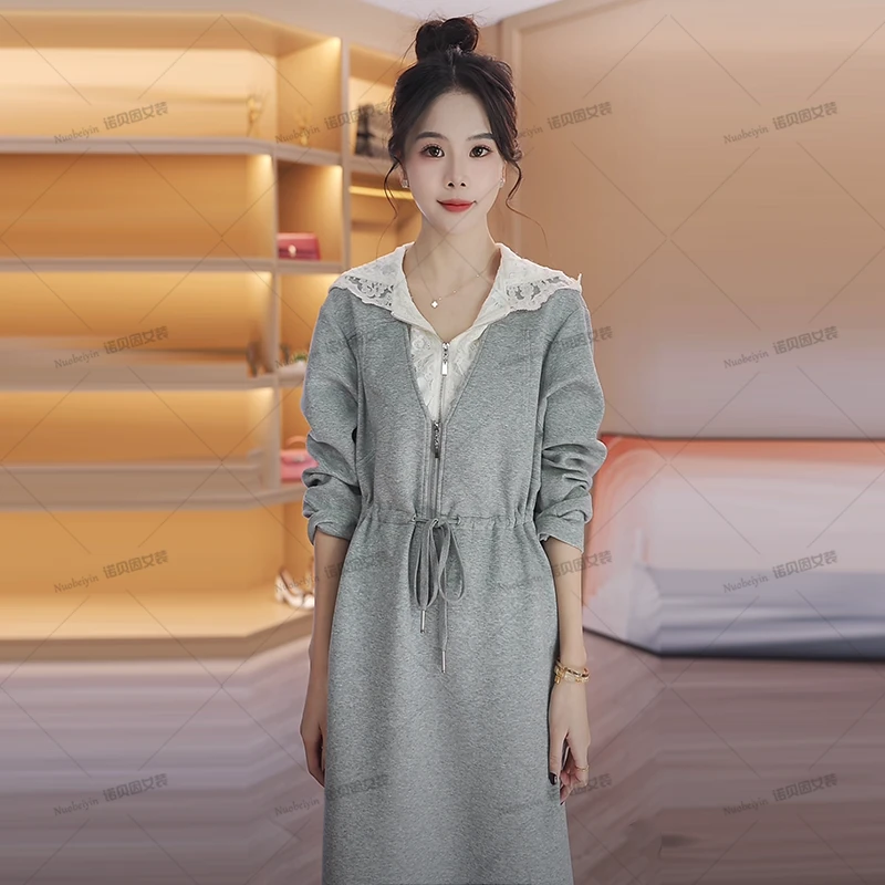 nuobeiyin/诺贝因蕾丝连衣裙长袖春秋新款外出洋气裙子NNBY660523