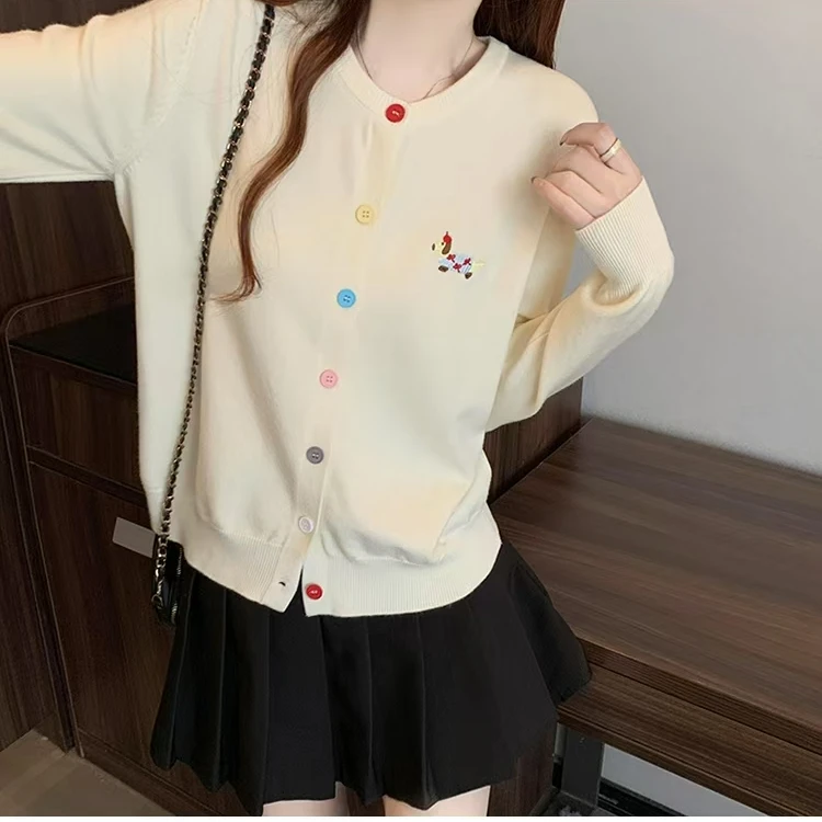 KJ新品百搭刺绣香肠狗针织开衫