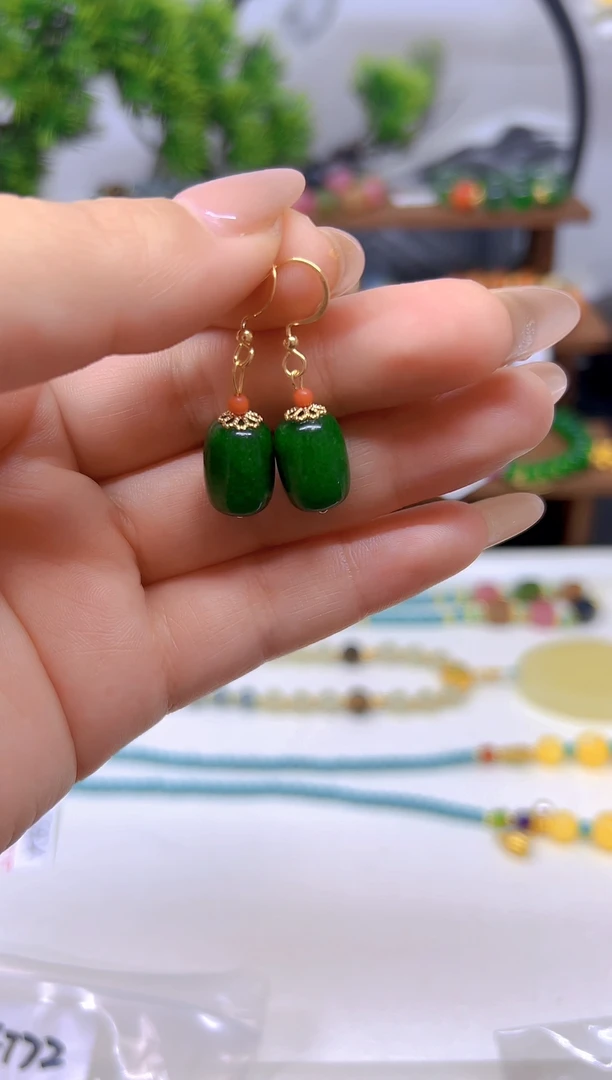 翡翠14K金镶嵌耳饰E772