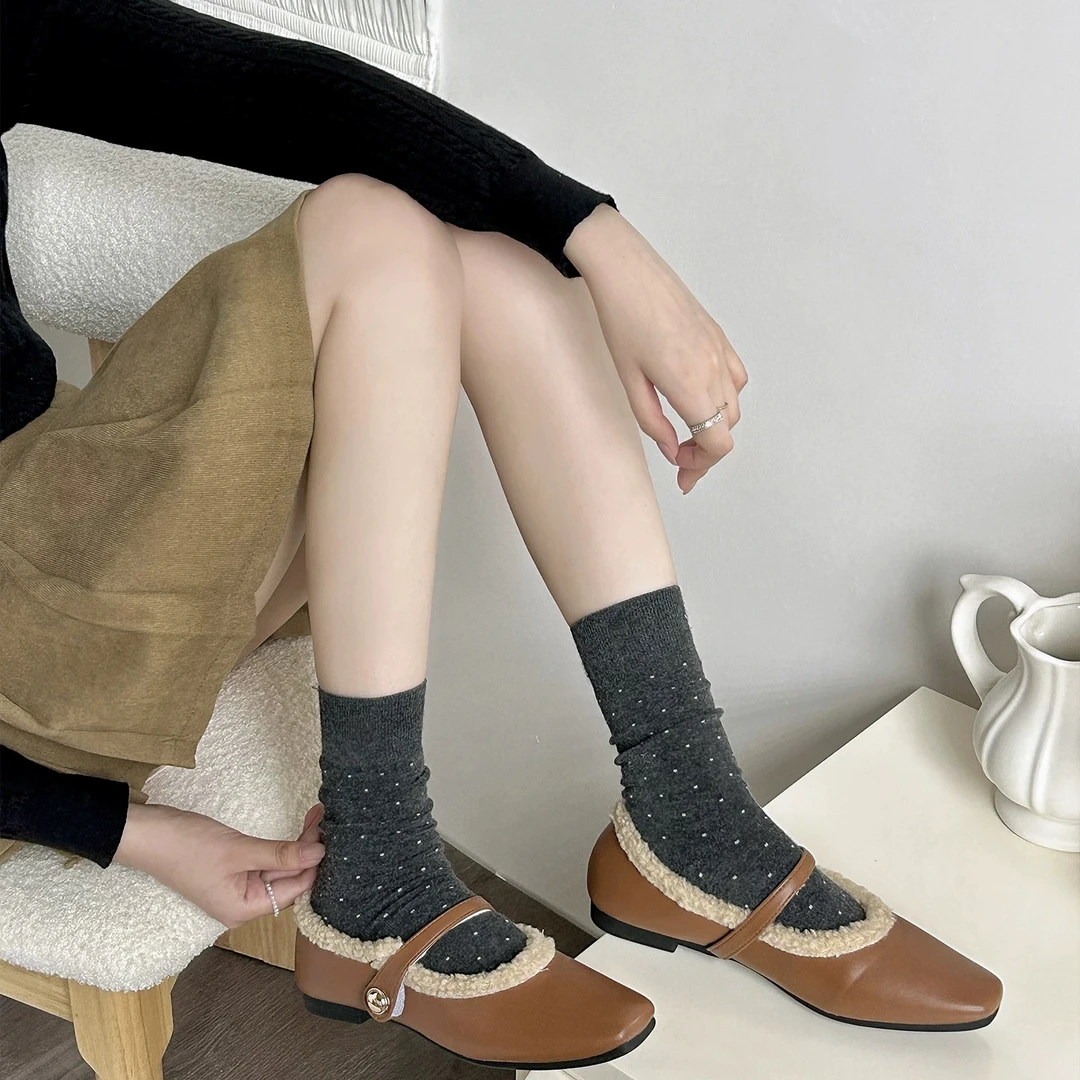 秋冬无骨羊毛波点堆堆袜25051