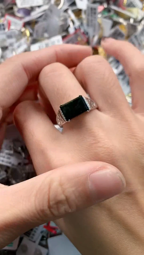 银S925镶嵌戒指翡翠10-10-10  8