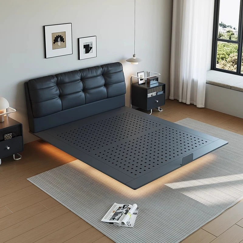 意式极简悬浮床ins网红现代简约1.8x2.0米碳素钢床架主卧室真皮床