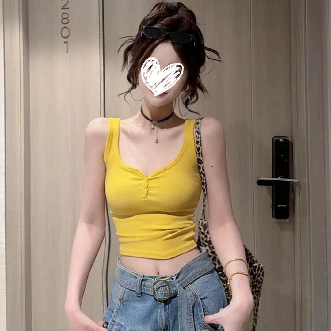 度月棠2025夏季新款时尚百搭辣妹性感显瘦短款方V领背心