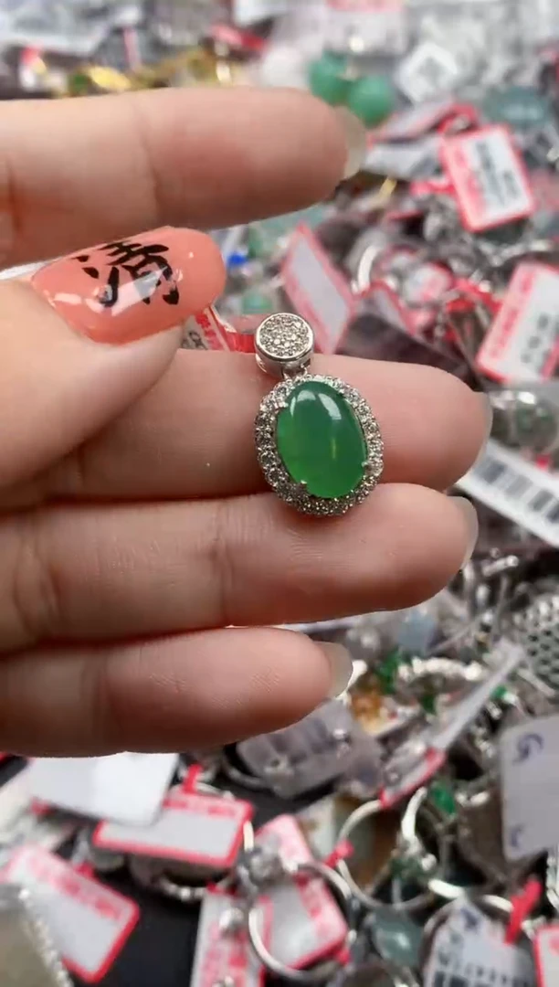 银S925镶嵌戒指翡翠天然A货缅甸翡翠