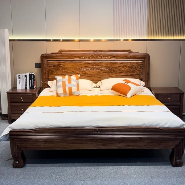 【锦绣山河】新中式乌金木实木床1.8米大床榫卯床1.8米x2米主卧大床