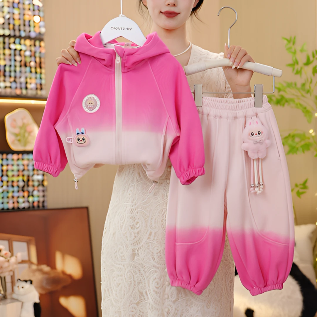 女童渐变卡通外套套装春秋2025新款洋气女孩时髦休闲运动两件套潮