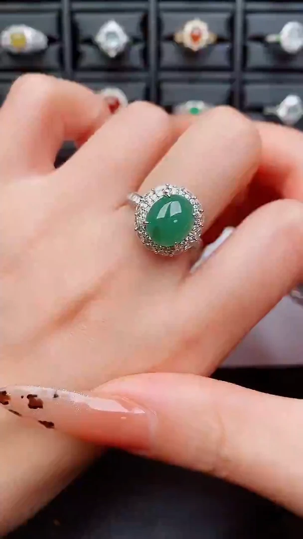 银S925镶嵌戒指翡翠...