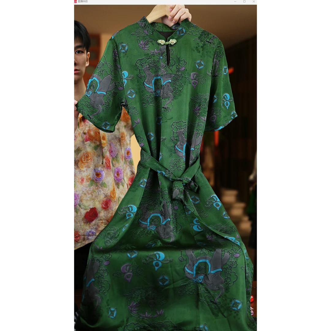 新款2025超显亮木薯真丝质感连衣裙T1477