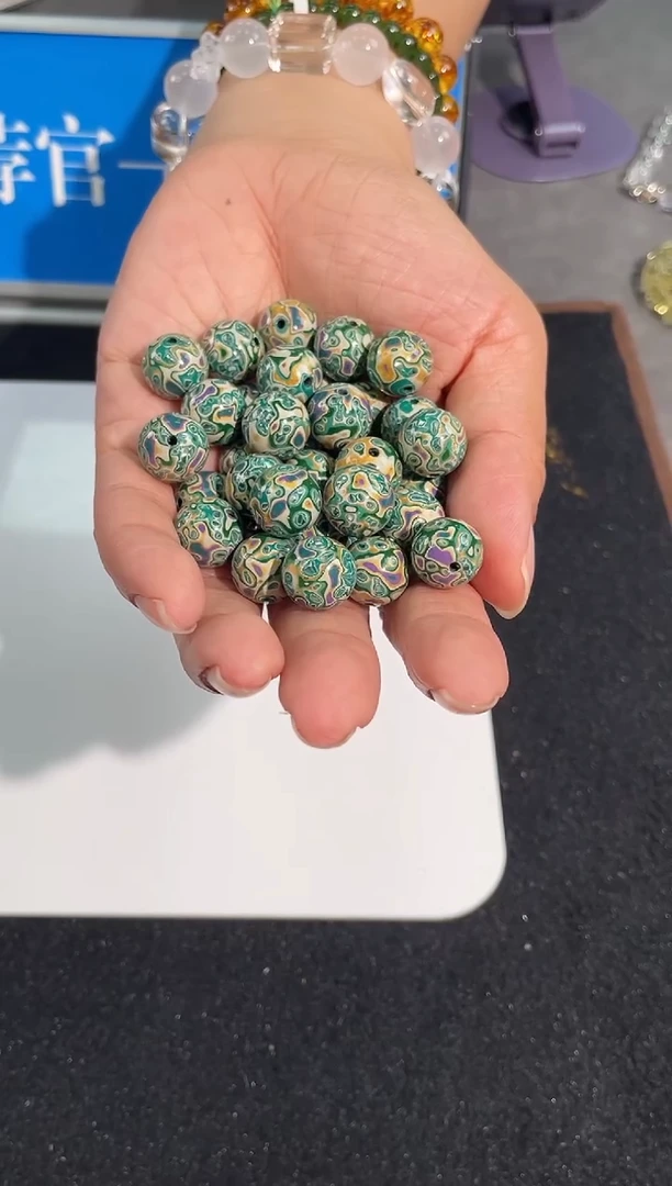 水晶手链未镶嵌18号绿色大漆配珠13毫米多样性发一件