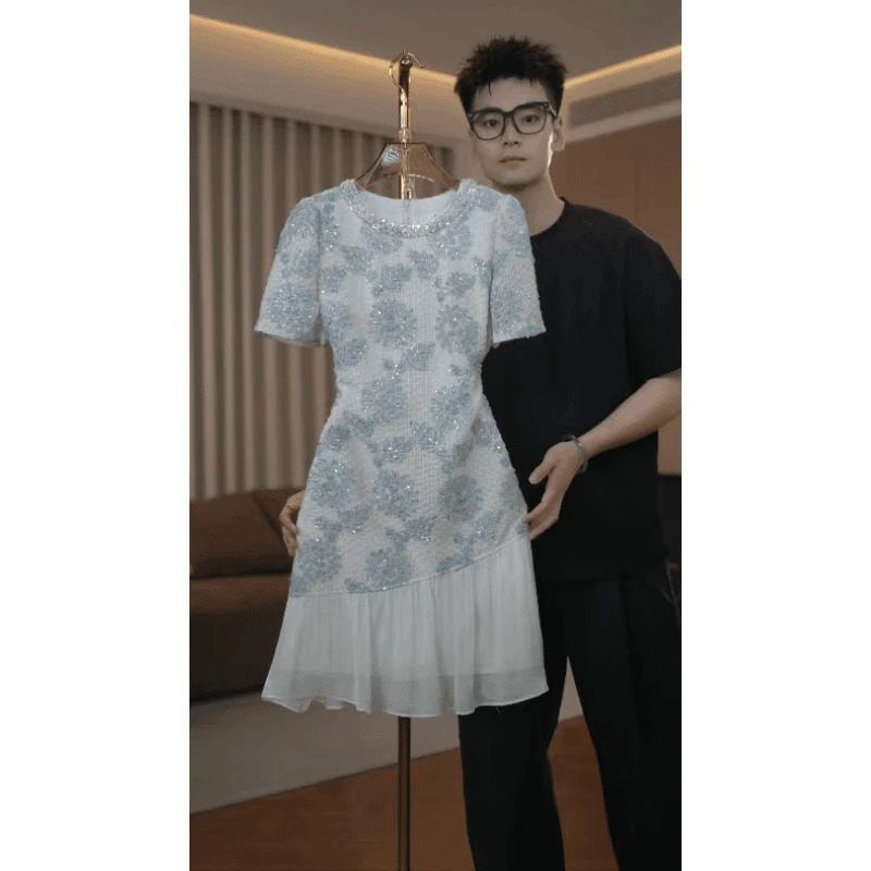 2056气质收腰显瘦短袖连衣裙夏季新款时尚高贵女装