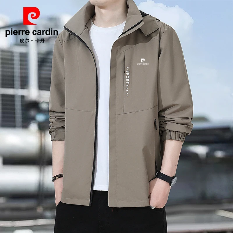 皮尔卡丹冲锋衣外套男士春秋季宽松大码防水户外运动休闲薄款夹克