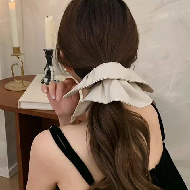 高级感pu皮质方巾发圈大肠圈女韩系方形低马尾发绳扎头发皮筋K01