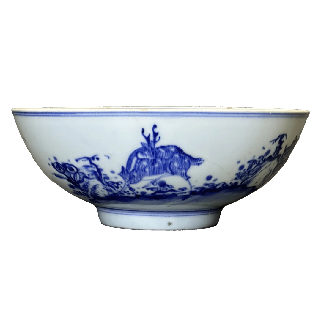 25140008y青花鹤鹿同春碗