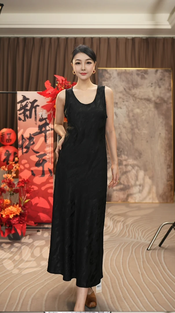 625195 流金迷离桑蚕丝背心连衣裙