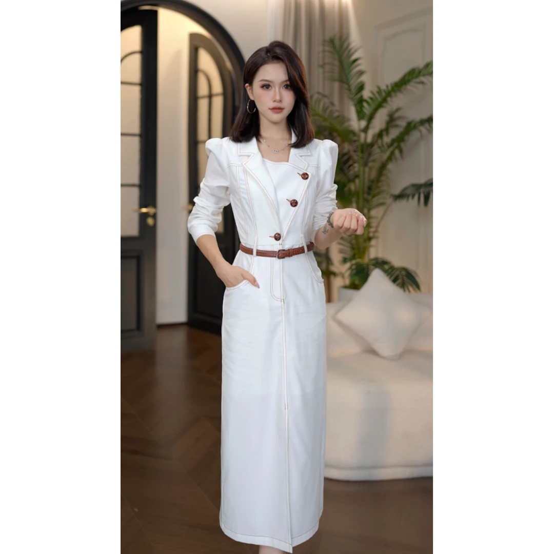 秋季新款【白色恋人】轻奢简约时尚气质小众设计收腰显瘦长袖连衣裙