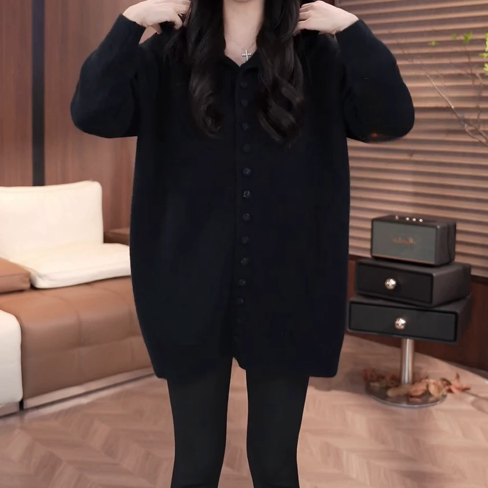 宽松版加大连帽加厚毛衣女装开衫时尚秋冬百搭女士中长款灰色韩版