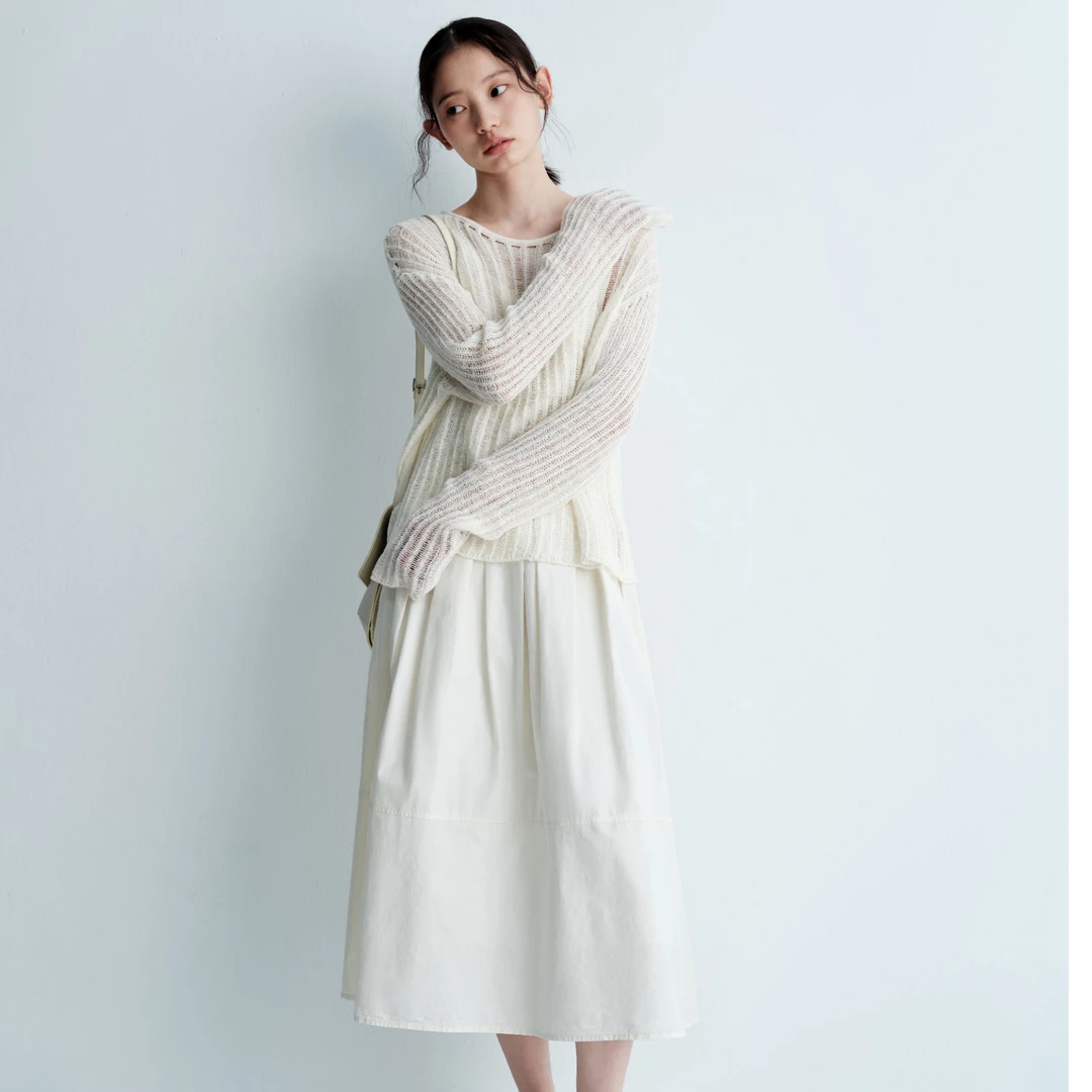 indicia标记夏季新款A字高腰休闲百搭显瘦纯色长裙D6B406QZ079-S