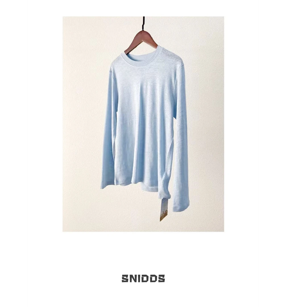 2/26 女士早春 法式轻奢纯色亚麻圆领长袖打底衫 T恤