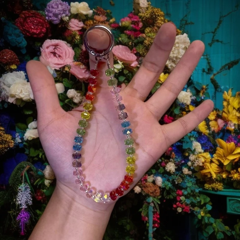 423韩系轻奢彩虹水晶手机挂链时尚挂饰钥匙扣