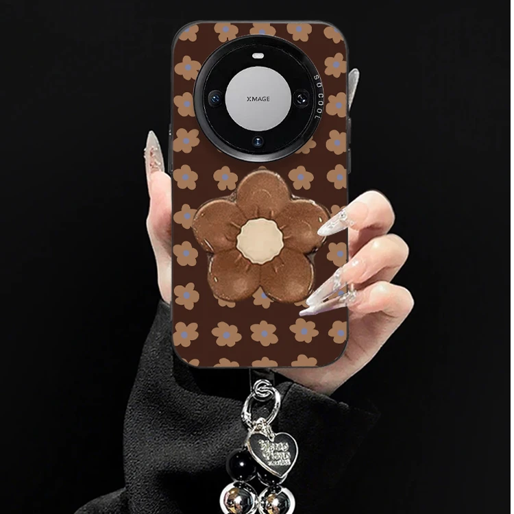 满屏棕色花朵适用华为mate70pro手机壳mate60pro简约mate50pro女