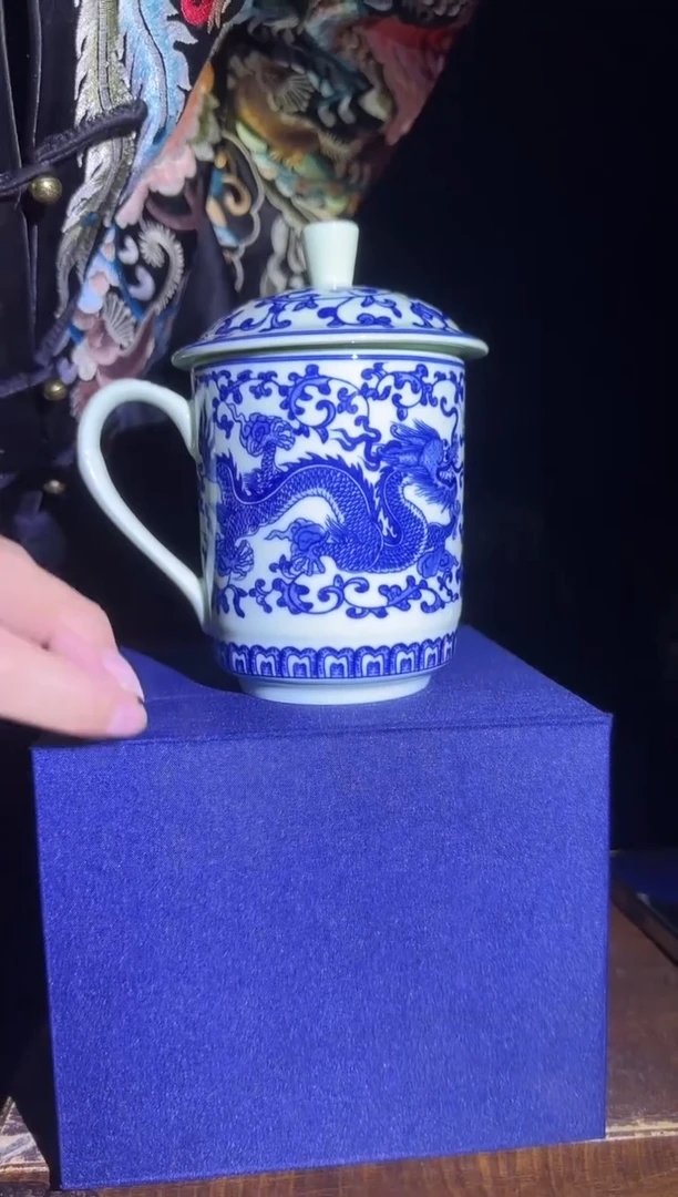 杯子瓷绿稀土青花龙纹缠枝莲办公杯