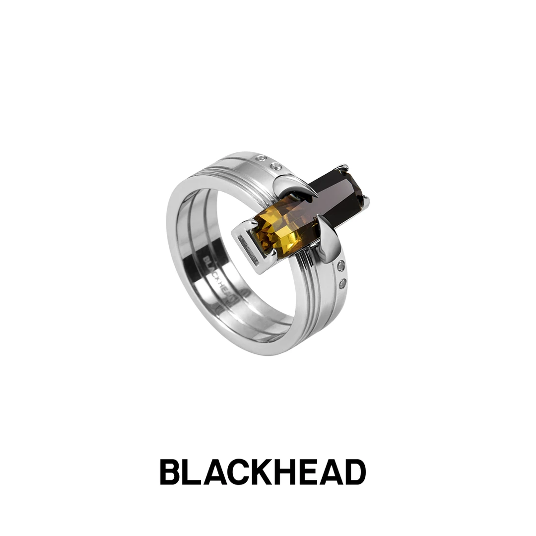 BLACK HEAD/黑头 钛钢合成锆石戒指 骨碟纹渐变戒指