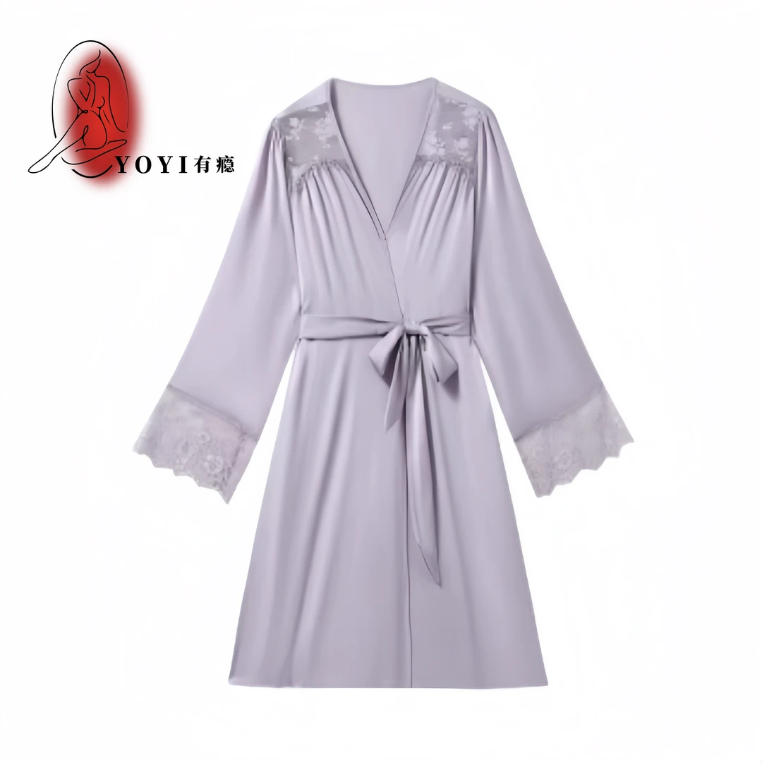 『有瘾YOYI』紫薇外袍 网纱法式绣花显瘦高级睡裙家居服