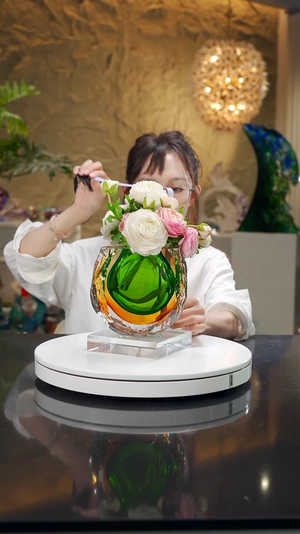 手工艺品琉璃福利琥珀绿花瓶小号