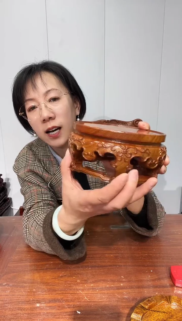 木老花整木雕刻圆形13.5*16*8