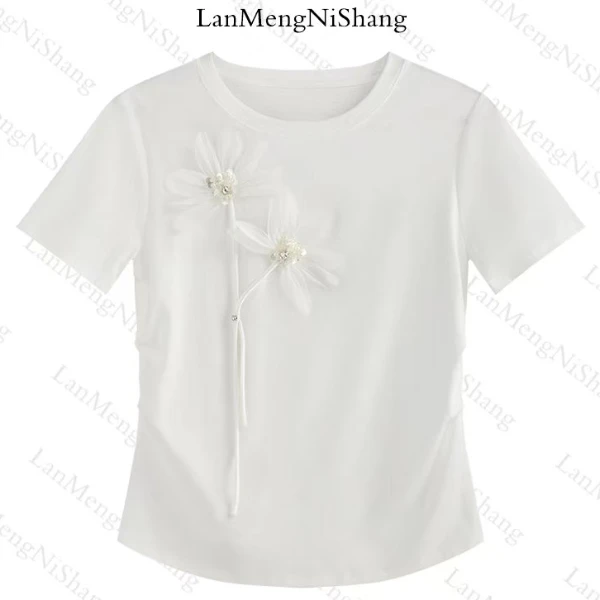 2025夏季T恤轻奢圆领重工设计感休闲显瘦短袖女士短袖-6031