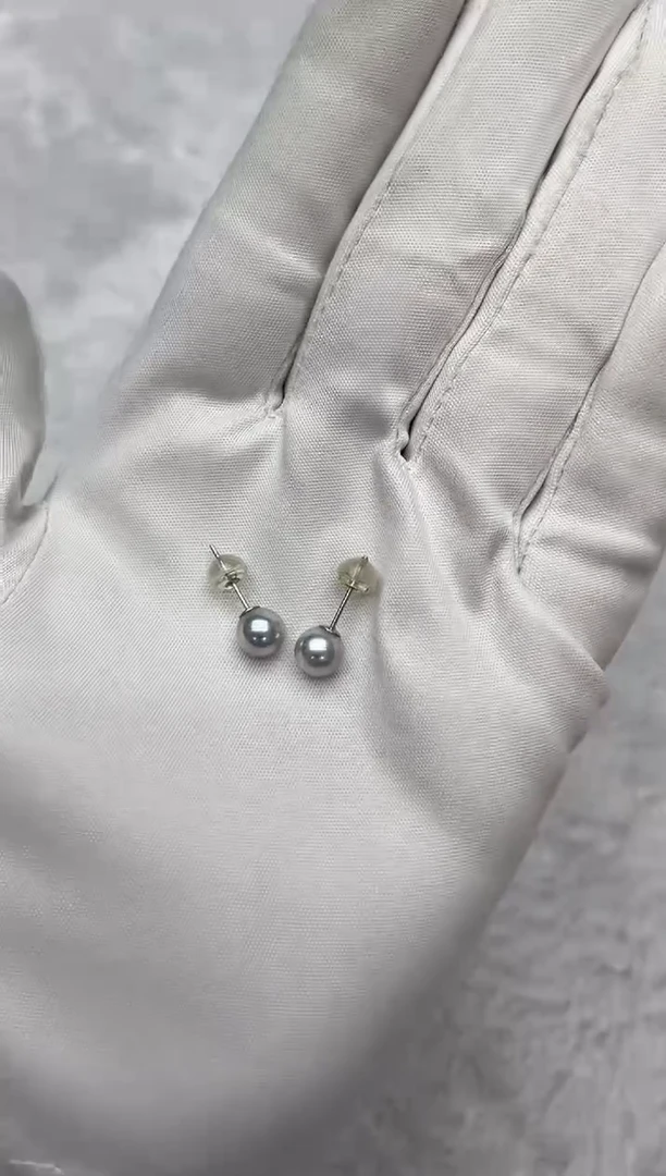 银S925镶嵌耳钉海水珍珠AK真多麻素钉6.5-7mm