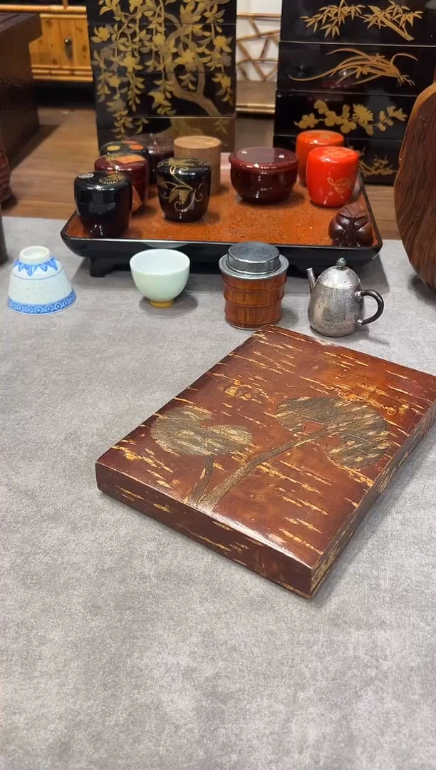 樱皮文盒  大漆漆器大漆漆器