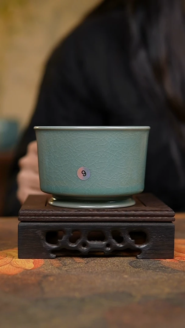 杯仿古翡翠绿釉大容天杯瑕9