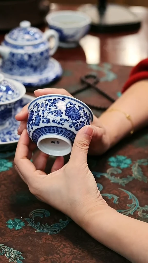 镹日陶柴窑手工手绘青