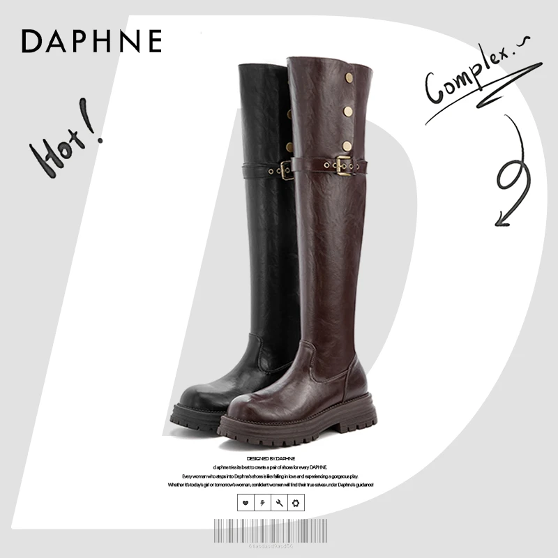 达芙妮网红爆款25秋冬上新厚底过膝长筒靴两穿百搭复古粗跟骑士靴