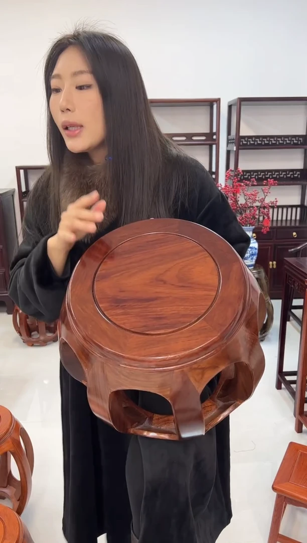 花梨木类家具一对花梨木小鼓凳胡桃色