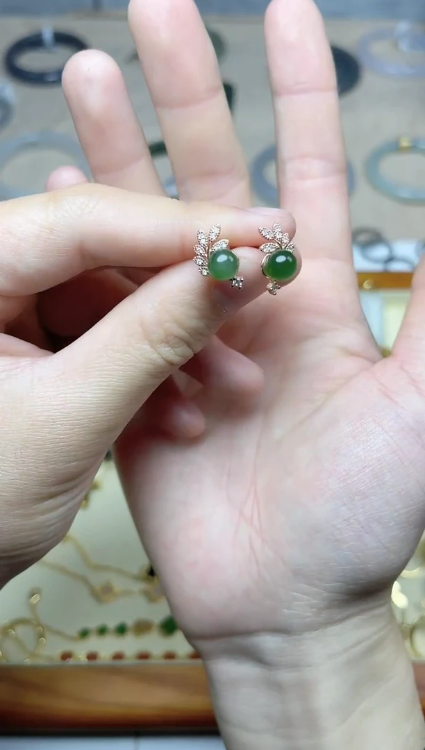 【闪购商品】和田玉耳饰银S925镶嵌耳钉06