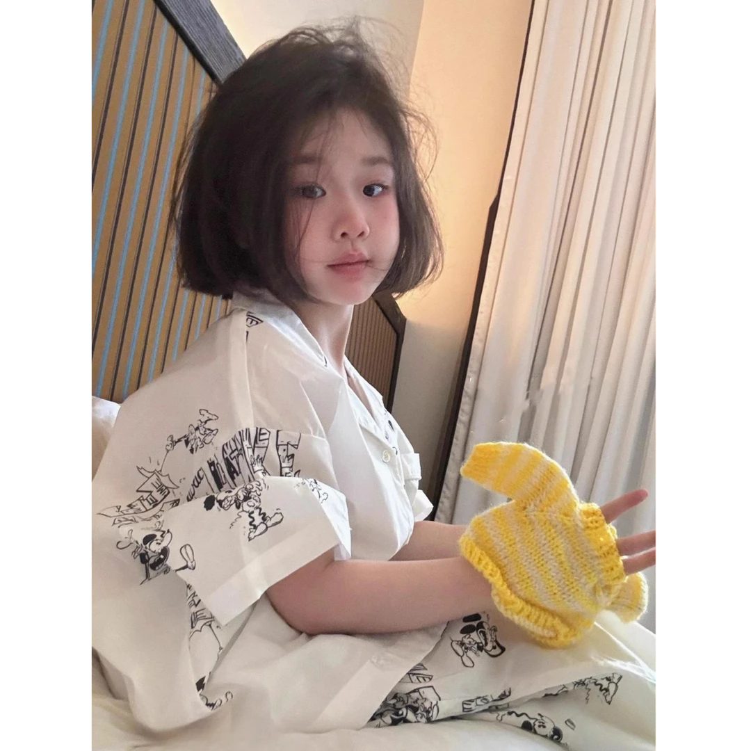 春夏季款男女儿童潮卡通短袖长裤舒适棉感空调服可外穿家居服套装