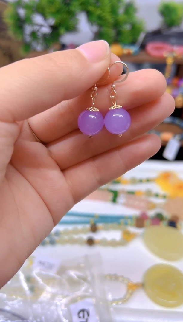 翡翠14K金镶嵌耳饰DIY款E795