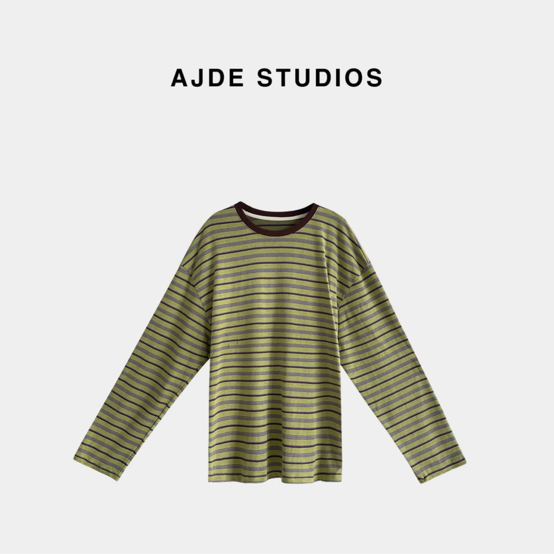 AJDE｜平行线绿条纹长袖T秋冬穿搭04