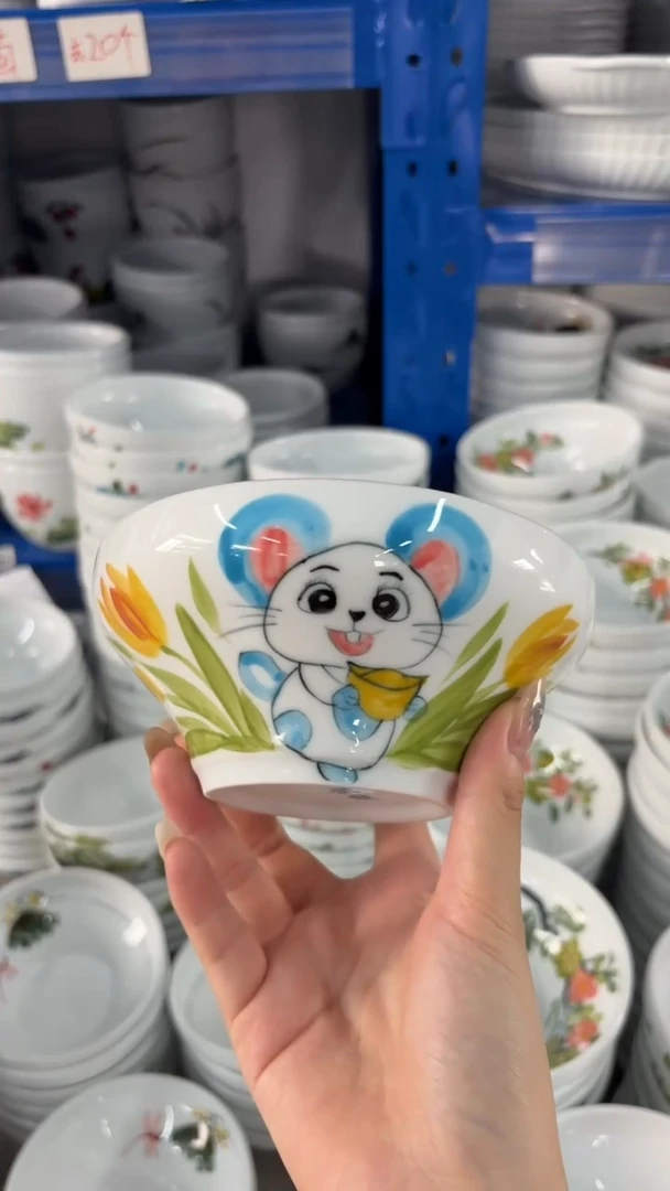 瓷片景德镇高温陶瓷食品级手绘釉中彩-葫芦碗