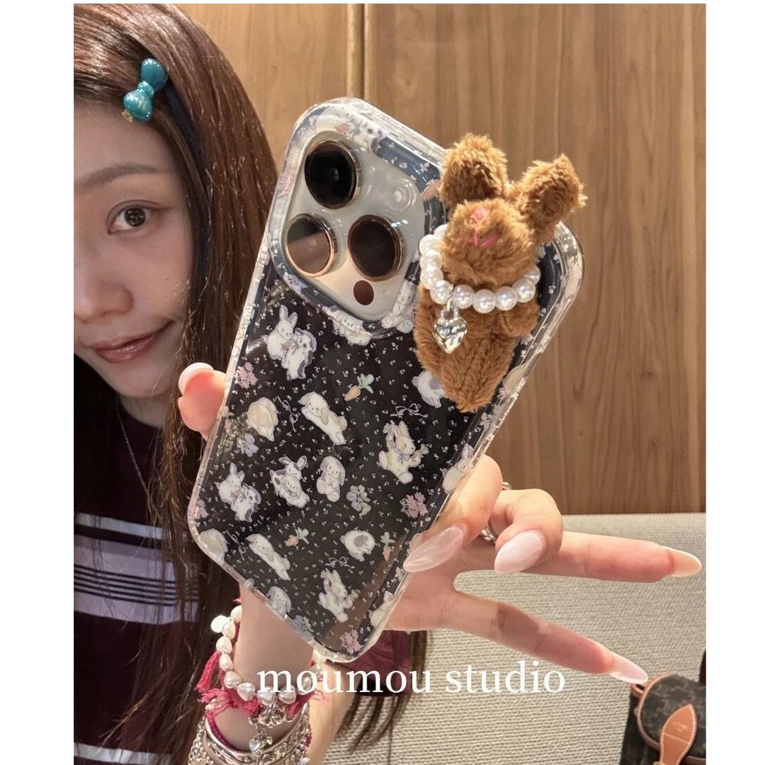 诚星泽碎花小兔玩偶适用苹果16PROMAX手机壳华为oppo小米vivo一加