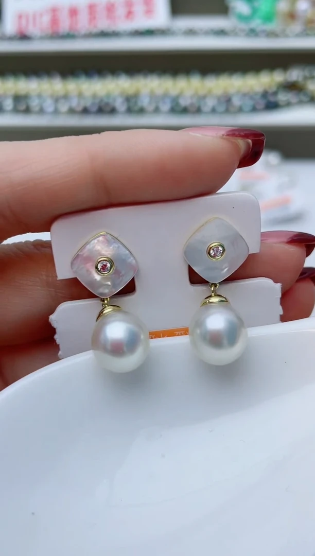 银S925镶嵌耳饰海水珍珠A32