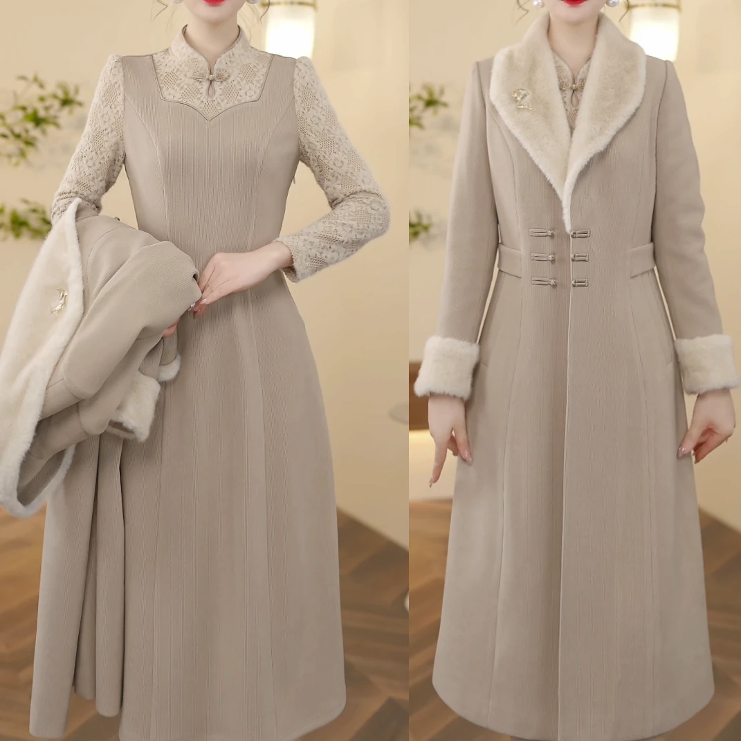 【晨薇女装】25173冬季时尚两件套新款遮肚子显气质显瘦洋气