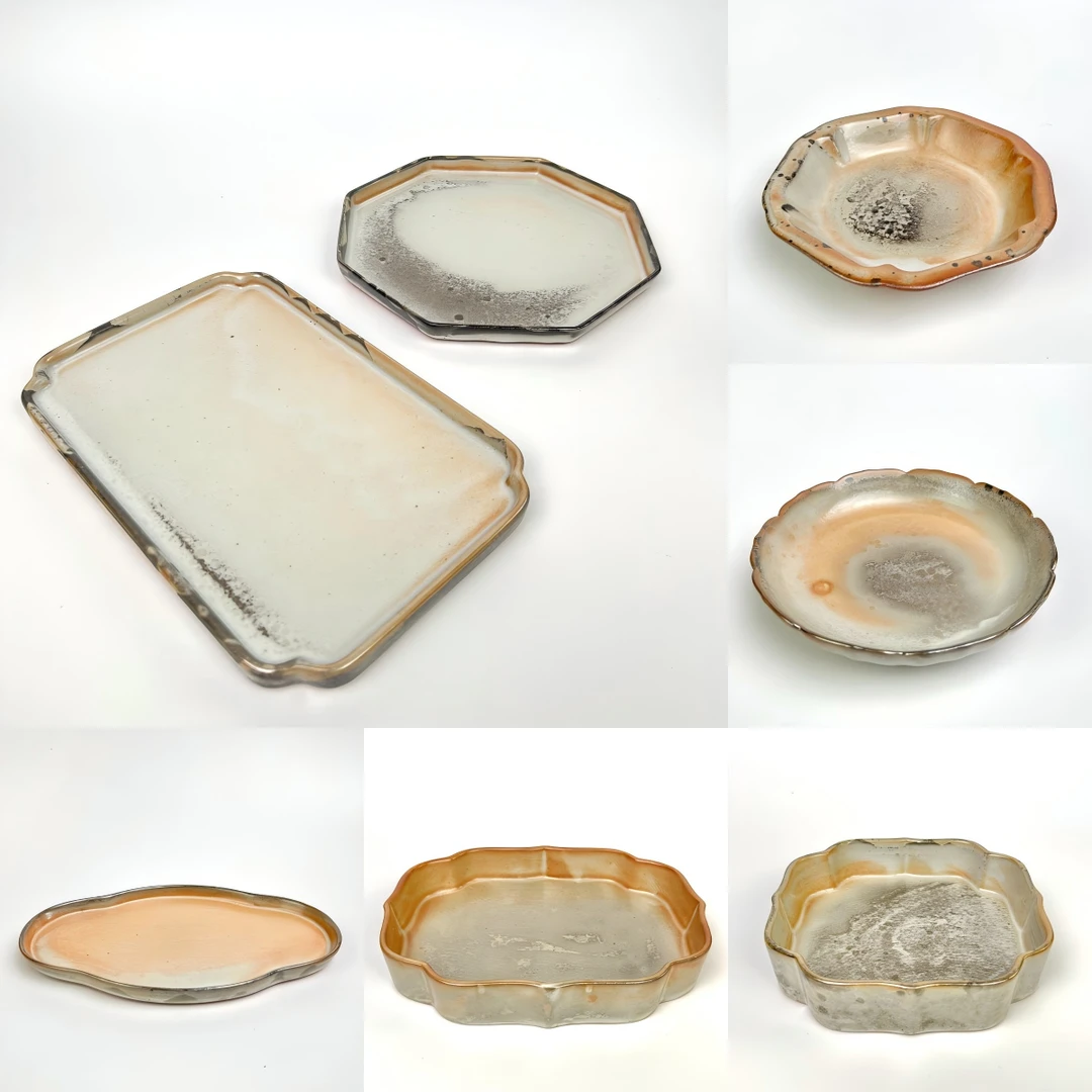 两方土 陶一丁柴烧长石志野水墨志野壶承干泡盘果盘茶点盘 多款