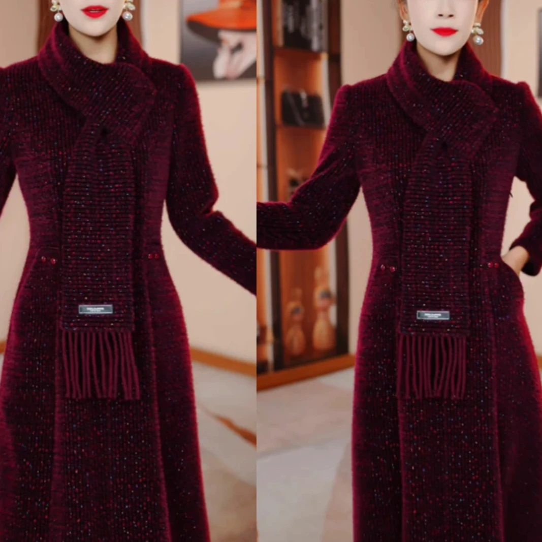 红人女装洋气紫红色秋冬新款修身显瘦遮肉连衣裙H5B269气质高雅